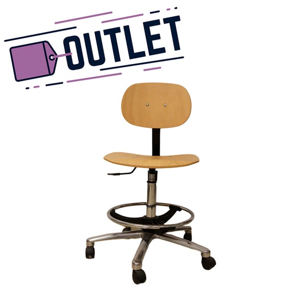 Taburete de madera Kinefis Élite: Con respaldo, aro reposapiés y altura alta de 55 - 80 cm - ÚLTIMA UNIDAD